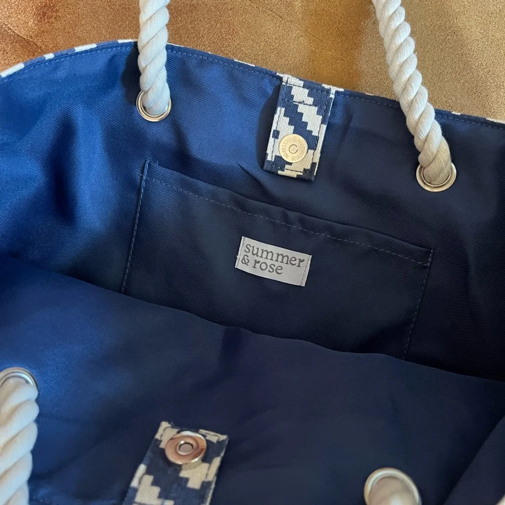 Blue and white nautical tote. Knotted straps. New never used. Summer & Rose.NWOT - Picture 4 of 5